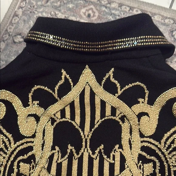 St. John by Marie Gray Black and Gold Embellished Rhinestone Patterned Sweater
